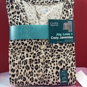 NWT LADIES CROFT & BARROW Leopard Print PAJAMA PANTS SET     SIZE XS